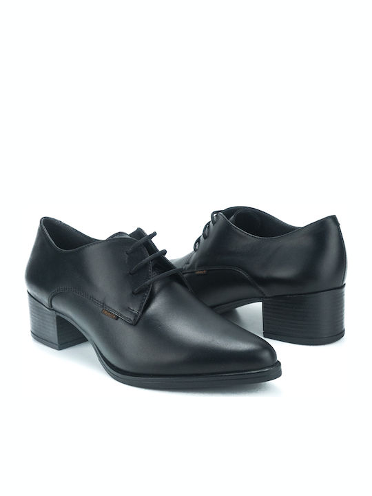 Leder Damen Oxford-Stiefeletten Schwarz