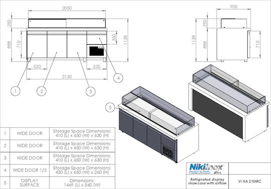 Niki Inox Βιτρίνα Συντήρησης Δαπέδου 213x90x115cm