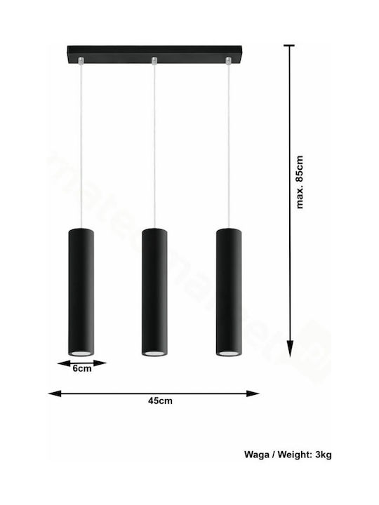Sollux Lagos 3 Μοντέρνο Κρεμαστό Φωτιστικό Τρίφωτο με Ντουί GU10 σε Μαύρο Χρώμα