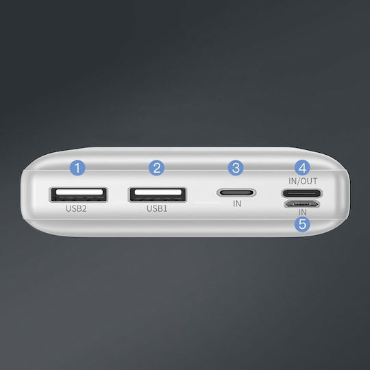Baseus Mini JA Power Bank 30000mAh 15W με 2 Θύρες USB-A και Θύρα USB-C Λευκό