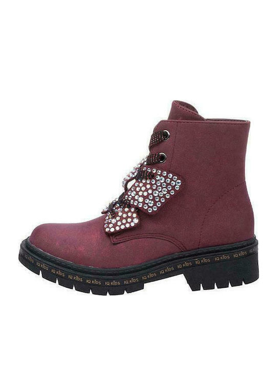 IQ Shoes Kimber Kids Leather Military Boots with Zipper Burgundy