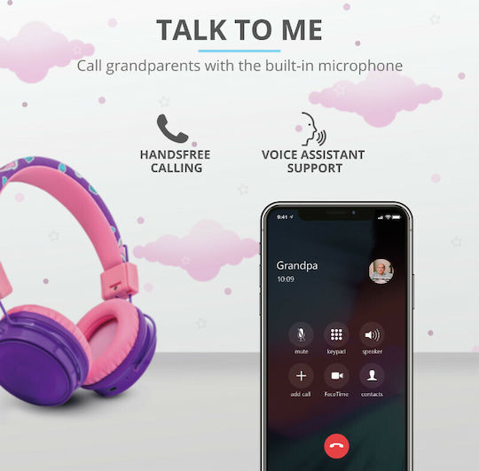 Trust Comi Bluetooth Wireless On Ear Headphones with 20 hours of Operation Purple