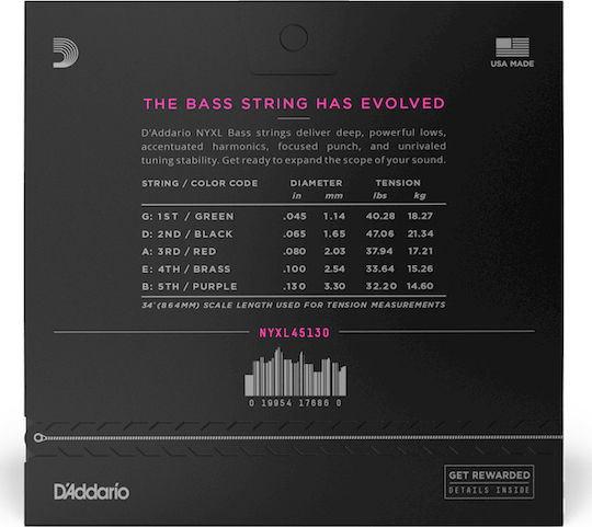 Daddario NYXL Bass 5-String Einstellen Chord Nickel gewickelt Μπάσου 45 - 130" Regelmäßige Leichte/Long Scale