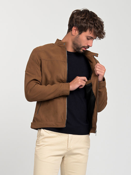 Jacket from Synthetic Leather Biker Cognac/Fake Suede
