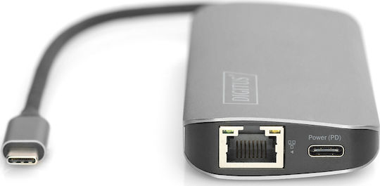 Digitus USB-C Docking Station mit HDMI 4K PD Ethernet und Verbindung 2 Monitore Silber (DA-70884)