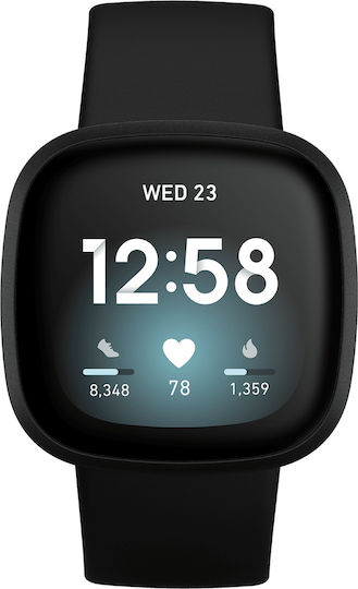 Fitbit Versa 3 Waterproof Smartwatch with Heart Rate Monitor (Black/Black Aluminum)