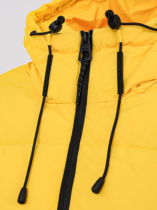 Spirit Sports Women's Short Puffer Jacket for Winter with Hood Yellow