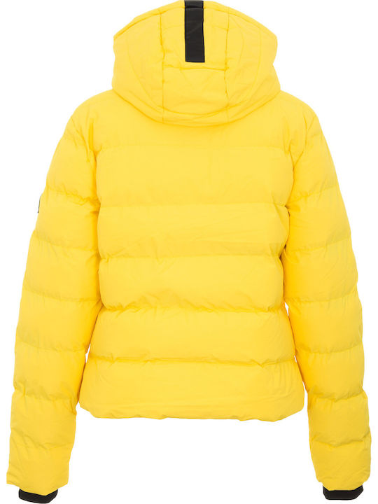 Superdry Spirit Sports Women's Short Puffer Jacket for Winter with Hood Yellow