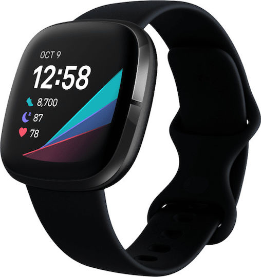Fitbit Sense Aluminium 40mm Αδιάβροχο Smartwatch με Παλμογράφο (Carbon/Graphite Stainless Steel)