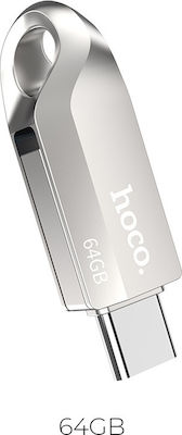 Hoco UD8 Smart 64GB USB 3.0 Stick με σύνδεση USB-C Ασημί