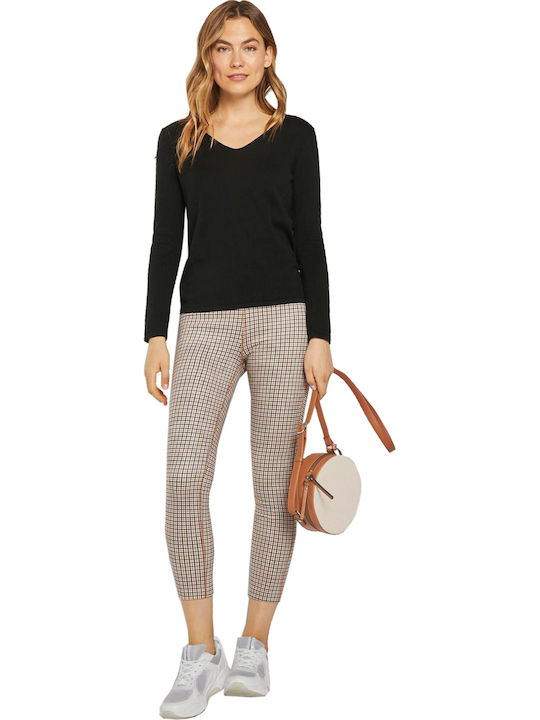Basic Women's Long Sleeve Sweater Cotton with V Neckline Black
