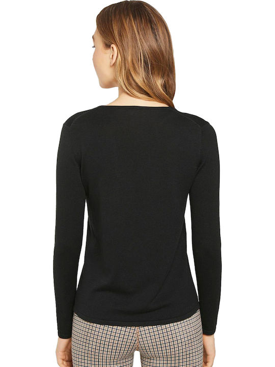 Basic Women's Long Sleeve Sweater Cotton with V Neckline Black