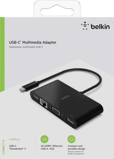 Belkin USB-C Docking Station with HDMI 4K Ethernet Black (AVC005BTBK)