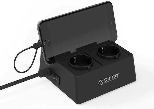 Orico ODC-2A5U-V1-EU Πολύπριζο Aσφαλείας με 5 USB-A και Διακόπτη