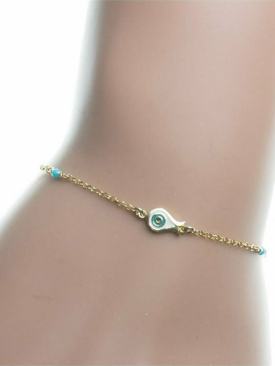 Discreet bracelet made of silver with enamel eye and turquoise beads