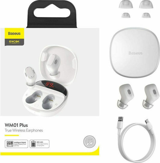 Baseus WM01 Plus In-ear Bluetooth Handsfree Căști cu Carcasă de Încărcare Alb