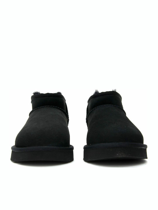 Classic Ultra Mini Suede Women's Ankle Boots with Fur Black