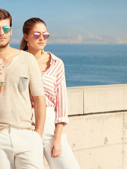 Paltons Talaso Unisex Sonnenbrille mit Rose Gold Metall Gestell und Lila Polarisiert Linse