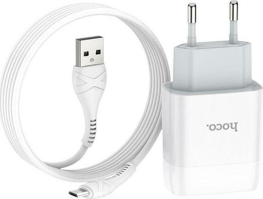 Hoco Φορτιστής με 2 Θύρες USB-A και Καλώδιο micro USB Λευκός (C73A Glorious)