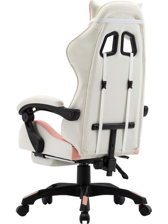 vidaXL Racing Καρέκλα Gaming Δερματίνης με Υποπόδιο Λευκό/Ροζ