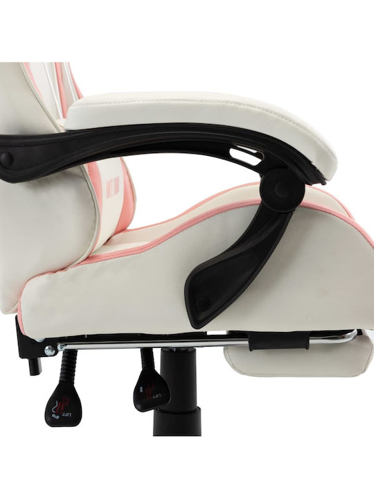 vidaXL Racing Καρέκλα Gaming Δερματίνης με Υποπόδιο Λευκό/Ροζ
