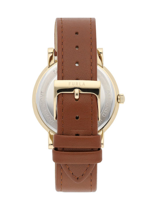 Furla Γυναικείο Ρολόι 38mm Μπαταρίας με Καφέ Δερμάτινο Λουράκι