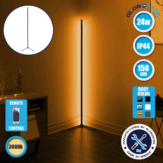 GloboStar LED Floor Lamp H150xW3cm. with Warm White Light 2880lm Black