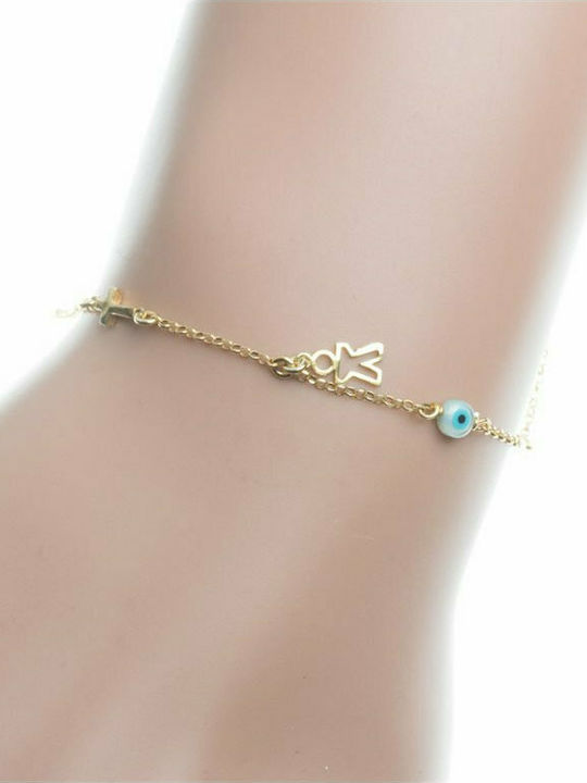 Distinctive bracelet made of gold plated silver with boy cross and peephole