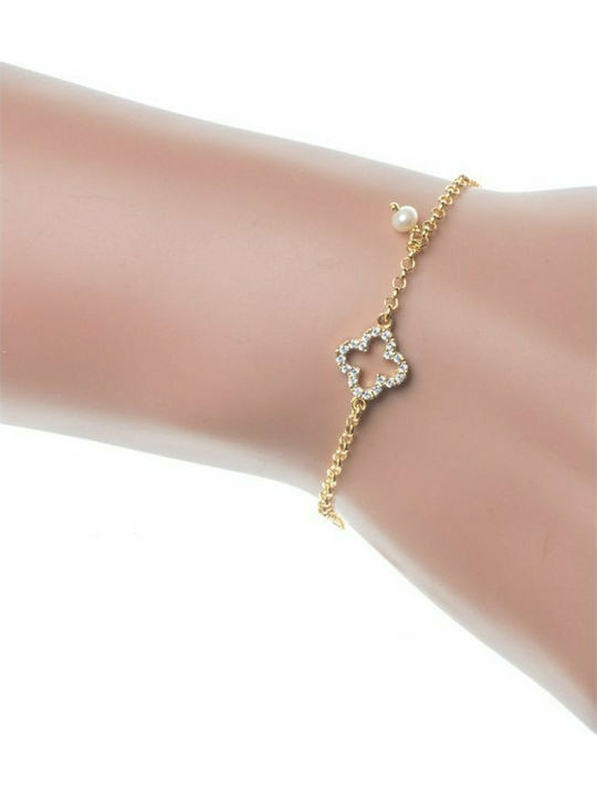 Distinctive gold plated silver bracelet with cross and cubic zirconia stones with pearl