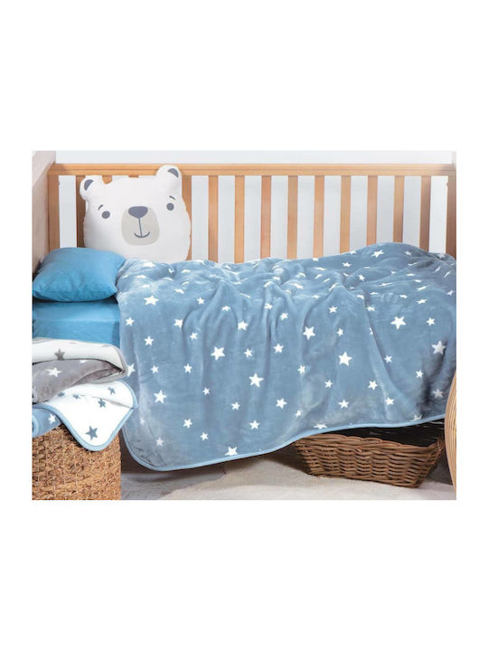 Nef-Nef Homeware Κουβέρτα Αγκαλιάς & Λίκνου Stellar Βελουτέ Γαλάζια 75x100εκ.