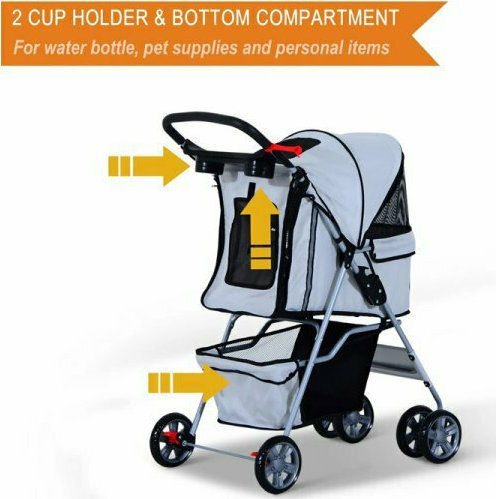 Pawhut Stroller Waterproof Dog/Cat Carrying Gray Stroller for 15kg Pets L75xW97xH45cm