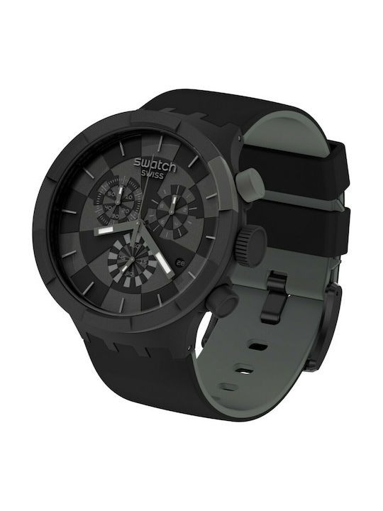 Swatch Мъжки Часовник 47mm На Батерия С Черен Каучуков Каишка
