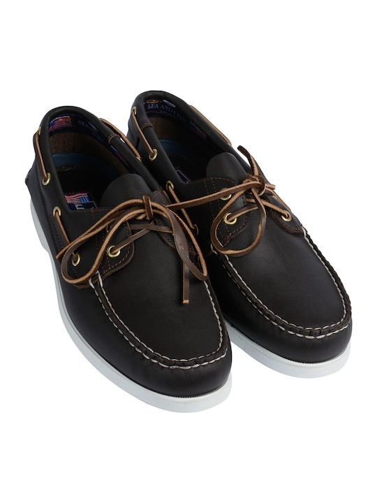 Dallas Men's Leather Boat Shoes Brown / White