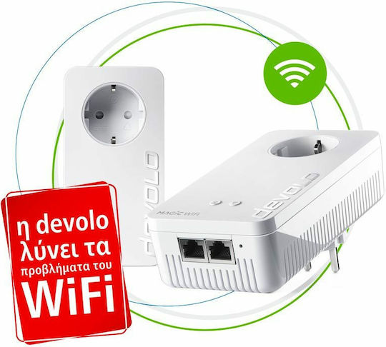 Devolo Magic 2 WiFi next Powerline Dual Kit Wi‑Fi 5 with Passthrough Socket and 2 Gigabit Ethernet Ports