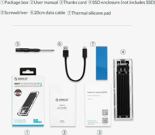 Orico Θήκη για Σκληρό Δίσκο M.2 SATA III με σύνδεση USB3.1