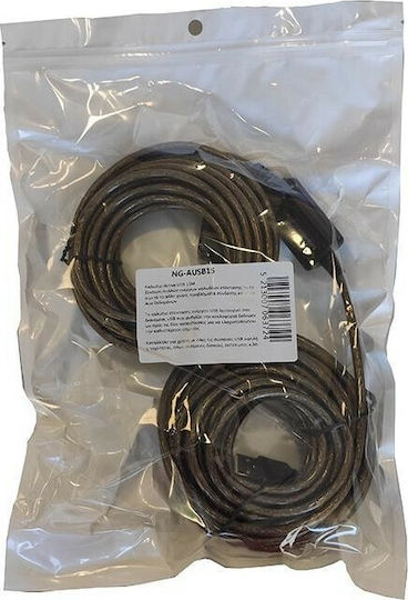 NG USB 2.0 Cable USB-A male - USB-A female Μαύρο 15m NG-AUSB15