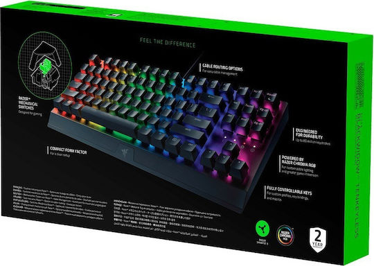 Razer BlackWidow V3 TKL Gaming Mechanische Tastatur Tenkeyless mit Razer Grün Schaltern und RGB-Beleuchtung (Griechisch)