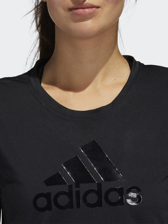 Badge Sport Logo Women's Crop T-shirt Fast Drying with Sheer Black