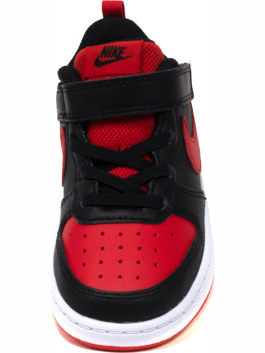 Court Borough Low 2 Kids Sports Shoes with Hoop & Loop Closure Black White University Red