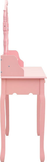 Bodenstehende Schminktisch Schlafzimmer Holz Rosa mit Spiegel & Hocker 75x69x140cm