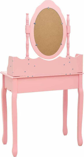 Bodenstehende Schminktisch Schlafzimmer Holz Rosa mit Spiegel & Hocker 75x69x140cm