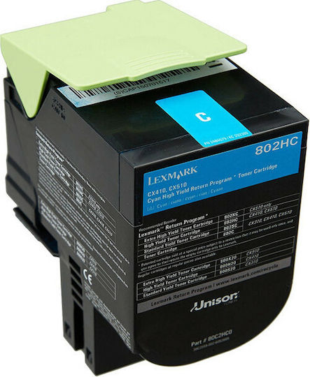 Lexmark 80C2HC0 Original Toner Laser Printer Cyan High Yield Extra High Yield 3000 Pages