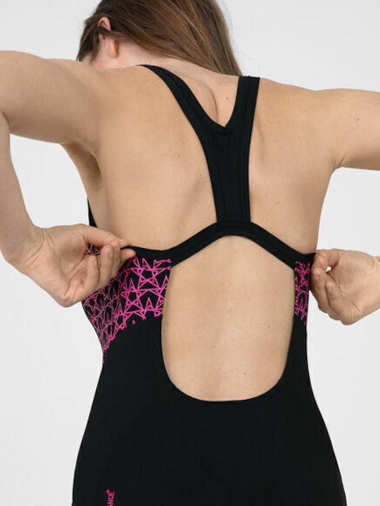 Boomstar Splice Flyback Athletic One-Piece Swimsuit Black