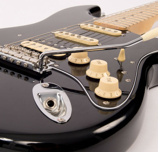 Vintage V6H ReIssued Electric Guitar Stratocaster with SSS Pickup Configuration Boulevard Black