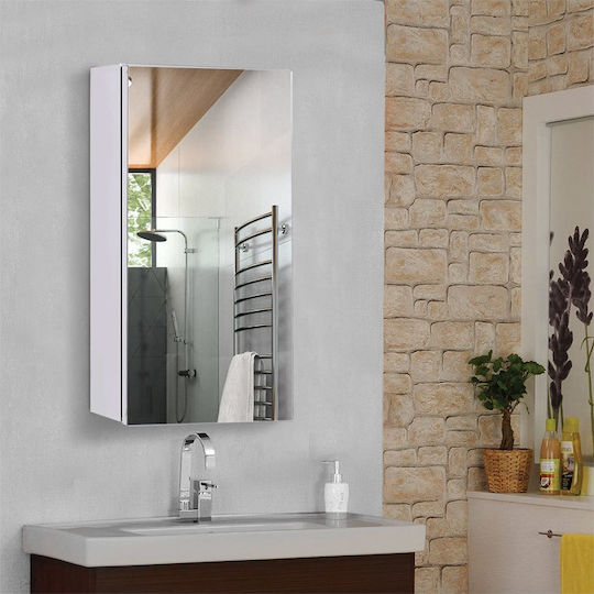HomCom Rechteckiger Badezimmerspiegel aus Edelstahl mit Schrank 30x55cm