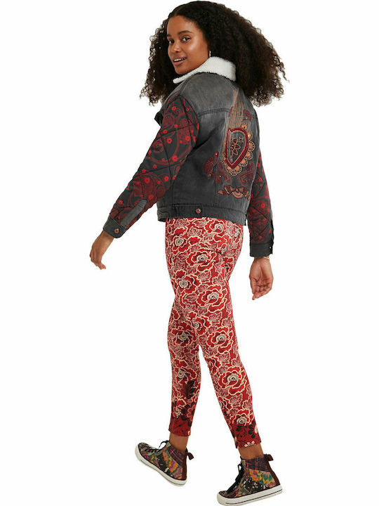 Quilt Bimaterial Kurz Damen Jeansjacke Schwarz