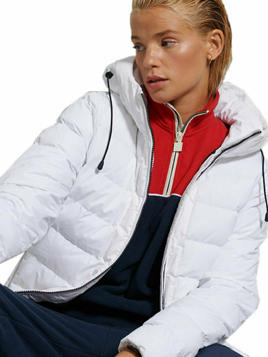 Superdry Boston Women's Short Puffer Jacket for Winter with Hood White