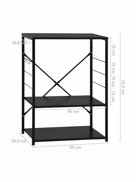 vidaXL Кухненски Стелаж Дървен 3 Позиции Черен 60x39.6x79.5см