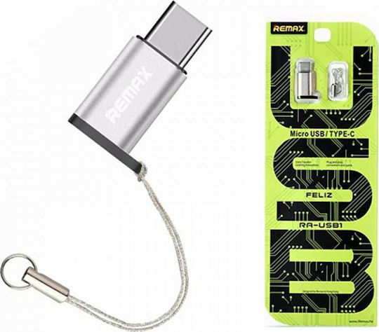 Remax RA-USB1 Μετατροπέας USB-C male σε micro USB female Ασημί 1τμχ