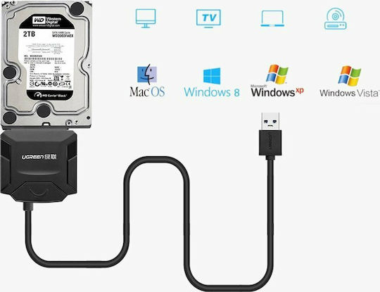 Ugreen 20611 Адаптер SATA към USB 3.0 5Gbps за Трансфер на Данни HDD SSD Черен